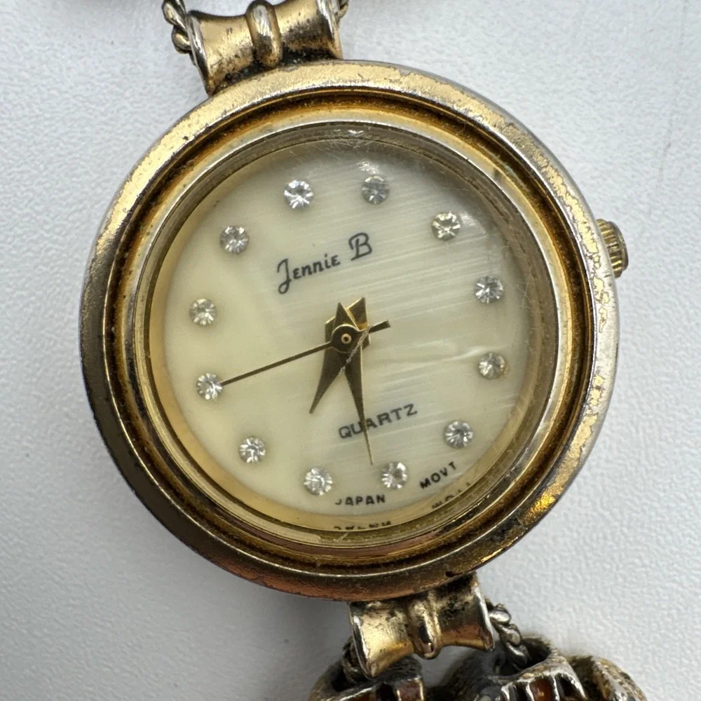 VTG Jennie B Enamel Cats Gold Tone Slide Charm Bracelet Wrist Watch Not Tested